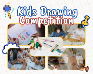 Red and Blue Illustration Kids Drawing Competition Photo Collage
